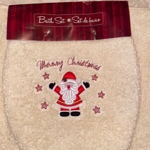 Christmas Santa Bath Set Toilet Seat Cover + Bath Mat NWT